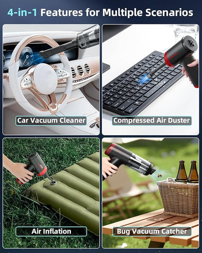 2-in-1 Car Vacuum&Air Duster,80W/16kpa/12KRPM/30 Mins,High Powerful Dust Cleaner Portable Cordless Vacuum Pro,Compressed Air Blower,Lightweight Rechargeable Handheld Mini Vacuum for Car/Home/Office