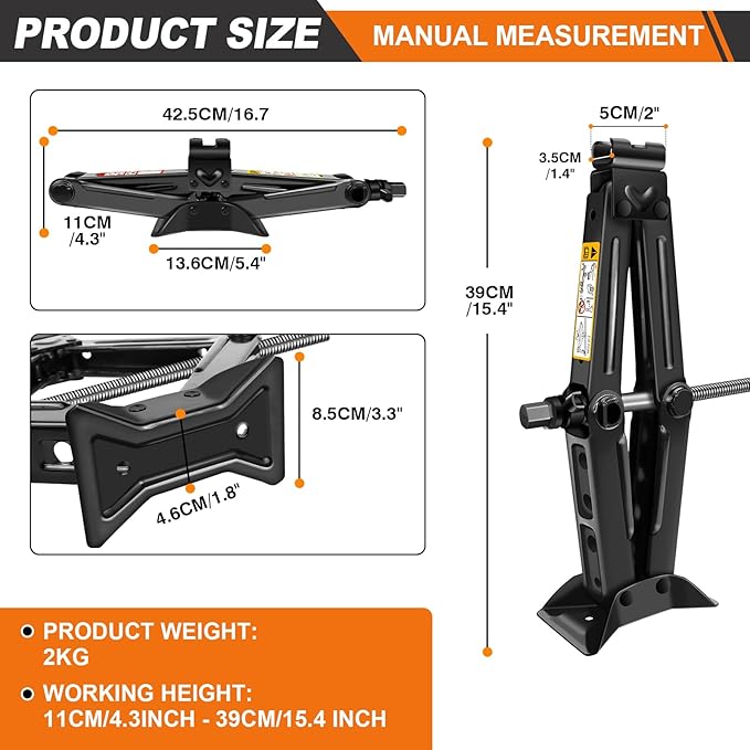 Car Jack Kit - Scissor Car Jack Max 2 Ton(4,409 lbs) Capacity Portable Emergency Tire Change Kit with Ratchet Lug Wrench - Saving Strength Design