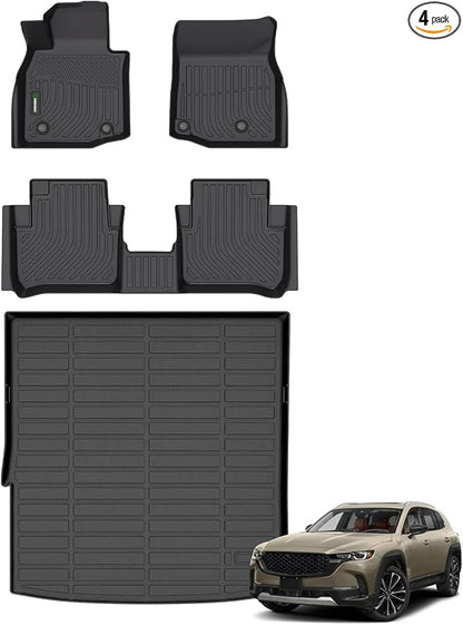 ANBINGO® Floor Mats & Cargo Liner for 2025 CX-50 Hybrid | All Weather TPE CX50 Floor Liners | 1st & 2nd Row Custom Mats Full Set | CX50 Accessories - Black