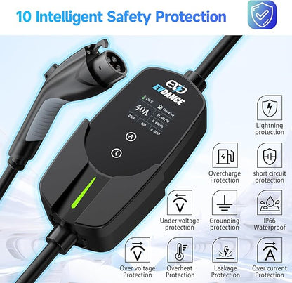 Level 2 EV Charger 40Amp, 240V 9.6KW Portable Electric Vehicle Charging Stations with NEMA 14-50P, 25FT Cable Adjustable Current/Timing Delay Home Electric Car Charger for J1772 BEVs/PHEVs