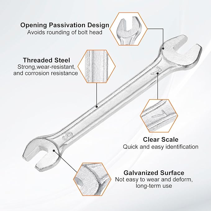 HARFINGTON 2pcs Double Open End Wrench 6mm x 7mm Metric 15 Degree Offset Angle Small Flat Head Wrench Galvanizing Open Ended Spanner for Automotive Repair Furniture Assembly