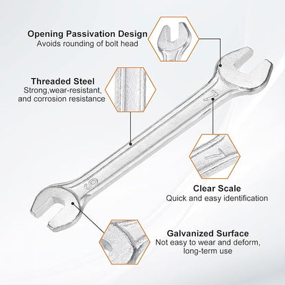 HARFINGTON 2pcs Double Open End Wrench 6mm x 7mm Metric 15 Degree Offset Angle Small Flat Head Wrench Galvanizing Open Ended Spanner for Automotive Repair Furniture Assembly