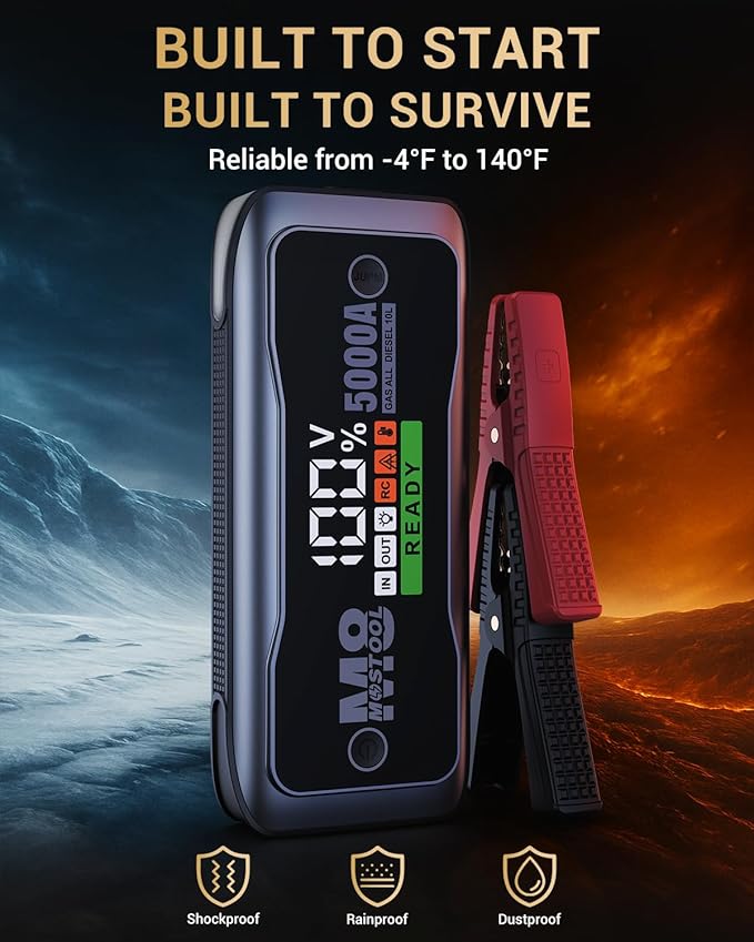 MOSTOOL M8 Car Jump Starter, 5000A Peak 12V Battery Jump Starter Power Pack with LED Display, Compact Portable Jumper Starter Jump Box for Car Battery, for All Gas Engines and Up to 10.0L Diesel