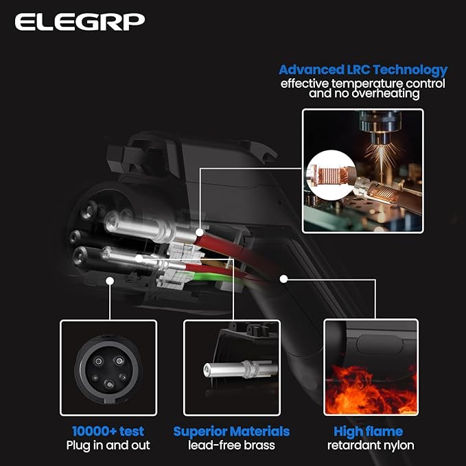 ELEGRP Level 2 EV Charger for Home, 32 Amp, ETL Certified, PBE & LCD Technology, 25ft J1772 Cable with NEMA 14-50 Plug, Plug and Play, 240V for BEVs/PHEVs