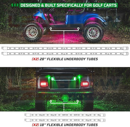 LEDGlow 12pc Million Color LED 4-Seater Golf Cart Underglow Neon Kit with Canopy, Wheel Well & Interior Lights Fits EZGO, Yamaha, Club Car, ICON, Evolution, Tomblerin, Star EV - for 12-Volt Battery