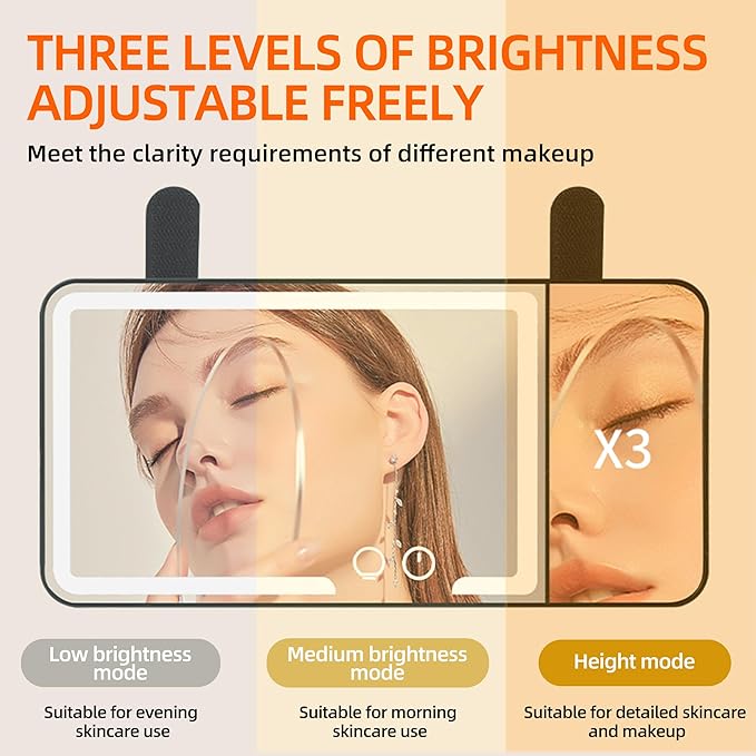 car mirror vanity Rechargeable Led, 3 Light Modes,Dimmable Touch Screen,Side with triple magnification mirror image (1)