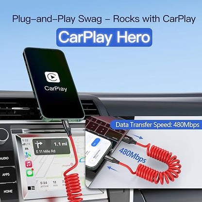AGVEE 3ft Coiled Short USB to USB-C Charging Cable [USB-IF Certified] 3A Fast Charger Cord in Car for iPhone 16/15 CarPlay, Galaxy S25 S24 S23 S22 S21 S10 S9 S8, Google Pixel, Red