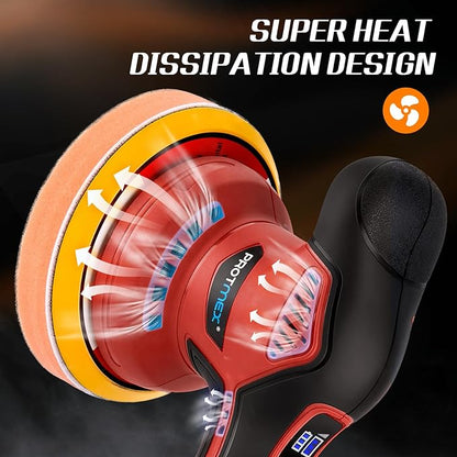 Cordless Car Buffer Polisher w/ 2x2000mAh 21V Batteries, 6 Inch Car buffer Waxer Kit, Car Polishing Machine w/ Extra 18 PCS Attachments & 6 Variable Speed, Car Buffer Polisher for Car Detailing (Red)