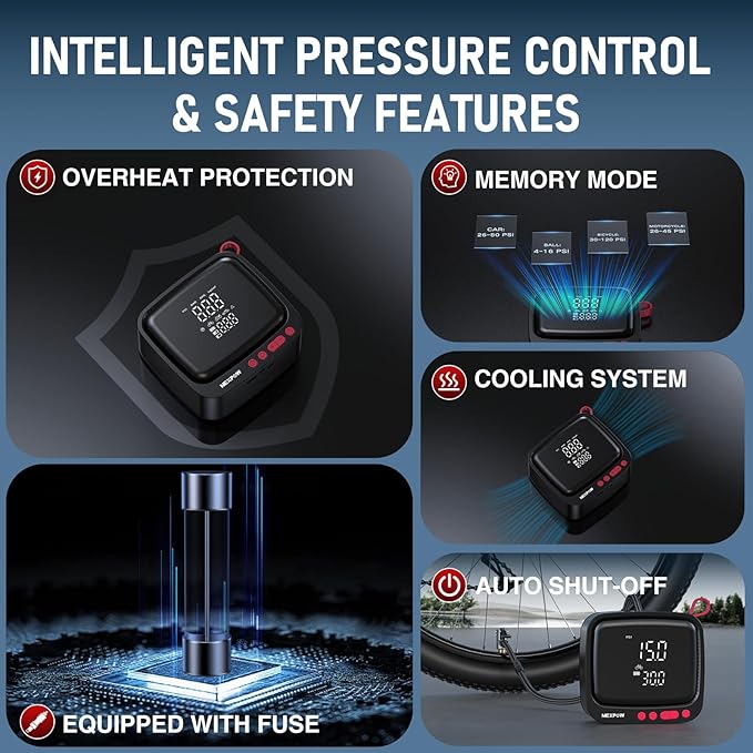 NEXPOW Tire Inflator Portable Air Compressor, 180 PSI Cordless Air Pump for Car Tires with Dual Digital Pressure Gauge & Auto Shut-Off, Portable Tire Pump for Car, Motorcycle, Bicycle, Ball and More