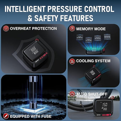 NEXPOW Tire Inflator Portable Air Compressor, 180 PSI Cordless Air Pump for Car Tires with Dual Digital Pressure Gauge & Auto Shut-Off, Portable Tire Pump for Car, Motorcycle, Bicycle, Ball and More