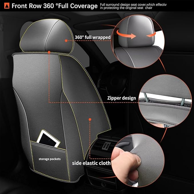 Seat Covers Fit for Toyota Camry: 2012-2025 Car Seat Covers Full Set 5 Seats Leather Ice Silk Breathable Waterproof Automotive Seat Cushion Protector (Black & Gray)