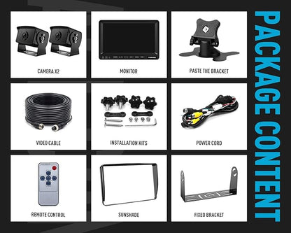 Fookoo Ⅱ 7" 1080P Wired Backup Camera System, 7-inch HD Dual Split Screen Monitor W/Recording IP69 Waterproof Front/Rear View Cameras Parking Lines for Truck/Trailer/RV (FHD2)
