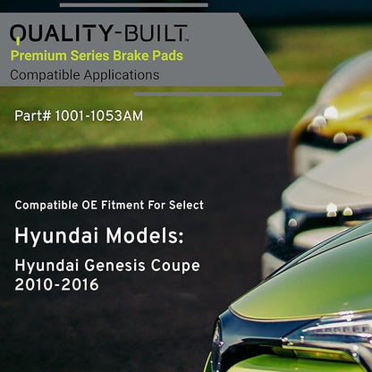 Premium Semi-Metallic Rear Brake Pads (1001-1053AM) Compatible with Hyundai Genesis Coupe 2010-2016