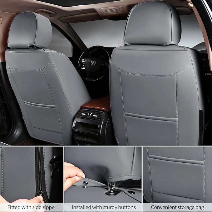 2 Packs Car Seat Covers Leather Car Seat Covers Universal Seat Covers for Car, SUV,Truck (Gray)