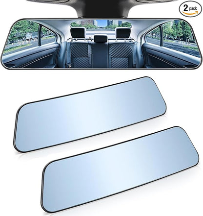 JOYTUTUS Rearview Mirror, 2 pack 12 Inch Panoramic Anti-Glare Clip-on Wide Angle Convex Rear View Mirror, Effectively to Reduce Blind Spot, Universal for More Car SUV Trucks -Blue