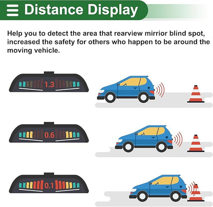 Motoforti Universal Car Auto Vehicle Reverse Backup Radar System Reverse Parking Sensors Alarm Buzzer Reminder Distance Detection White 4Parking Sensors