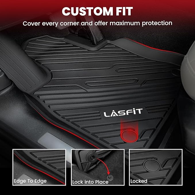 LASFIT Floor Mats for Ford Explorer 2020-2025 7 Passenger TPE All Weather Protector Anti-Slip Floor Liners, 2025 2024 2023 2022 2021 2020 Explorer 7 Seats Accessories, 1st& 2nd& 3rd Row, 4pcs Black