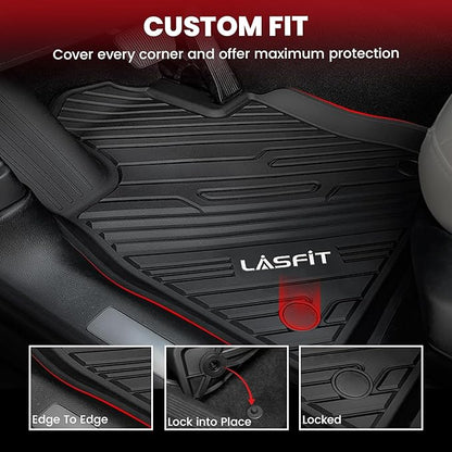 LASFIT Floor Mats for Ford Explorer 2020-2025 7 Passenger TPE All Weather Protector Anti-Slip Floor Liners, 2025 2024 2023 2022 2021 2020 Explorer 7 Seats Accessories, 1st& 2nd& 3rd Row, 4pcs Black