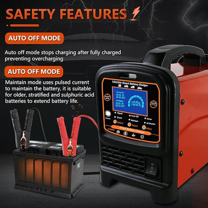12V 24 Volt Car Battery Charger Heavy Duty, 0-15A Smart Automatic Battery Maintainer, High/Low Power Trickle Charger and Desulfator with Auto Shutoff, Repair, Winter Mode, for Car Truck Boat RV