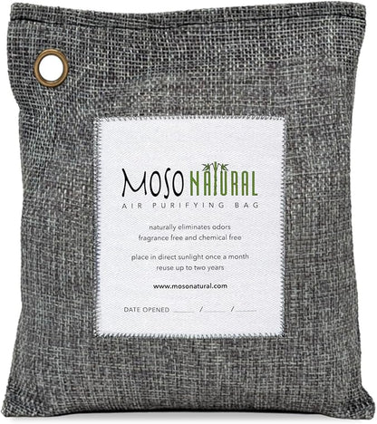Moso Natural Air Purifying Bag 500g | Premium Bamboo Charcoal Odor Absorber for Home, Bedroom, Kitchen, Basement | Unscented Pet Odor Eliminator | Large Room Charcoal Deodorizer Bag Covers 250sqft