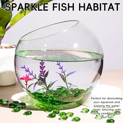 1 LB Green Glass Marbles, Mini Flat Glass Beads~150 PCS for Vase Fillers, Floral Bottom Mancala Gems Pebbles Fish Tank Rocks for Table Aquarium,Home Decor Art Craft Supplies(0.5"~0.7")