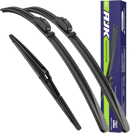 AJK Front Windshield Wiper for Jeep Compass 2018 2019 2020 2021 2022 2023 2024 2025, Original Equipment Back Window Wipers Blades, Conventional, Vehicle Specific Fit, Pack of 3
