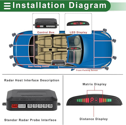 Motoforti Universal Car Auto Vehicle Reverse Backup Radar System Reverse Parking Sensors Alarm Buzzer Reminder Distance Detection Gray 2 Pcs Parking Sensors