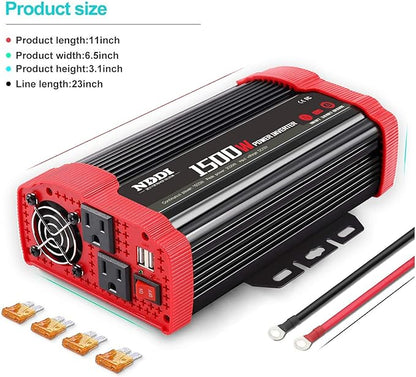 1500W Car Power Inverter 12V DC to 110V AC Car Converter Charger Adapter with Dual 3.1A USB Port and AC Outlets Quick Charging