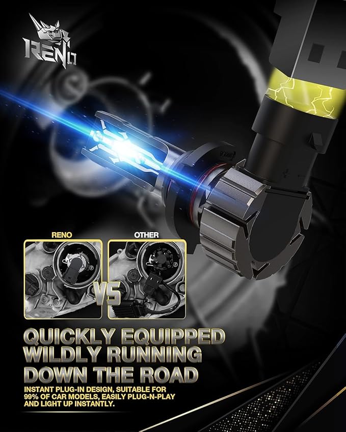 RENO 9005 H11 Bulb Combo, 9005 H11 Fog Lights, H11 9005 Light Bulbs Fanless In Line Car Fog Bulb Plug and Play, Pack of 4