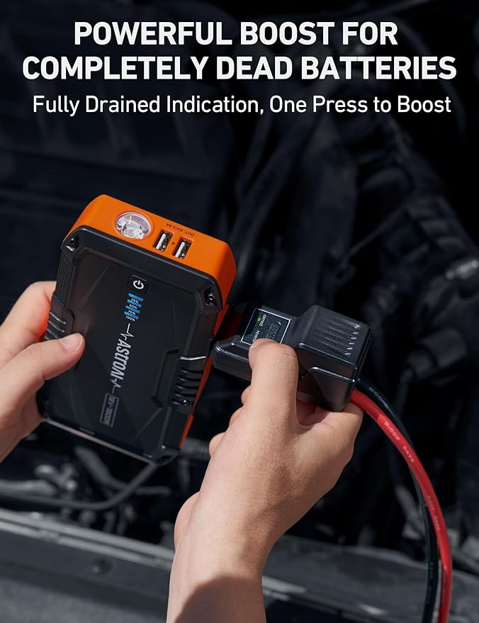 AstroAI S8 Car Battery Jump Starter, 1500A Peak Car Jumper Starter Battery Pack for Up to 6.0L Gas & 3.0L Diesel Engines, 12V Portable Jump Box with 3 Modes Flashlight and Jumper Cable (Orange)
