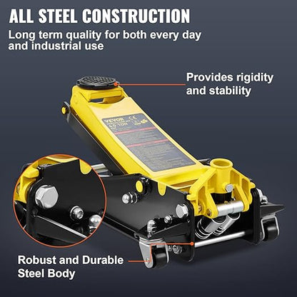 VEVOR 4 Ton Low Profile, Heavy-Duty Steel Racing Floor Jack with Dual Pistons Quick Lift Pump, Lifting Range 3.94"-20.98"