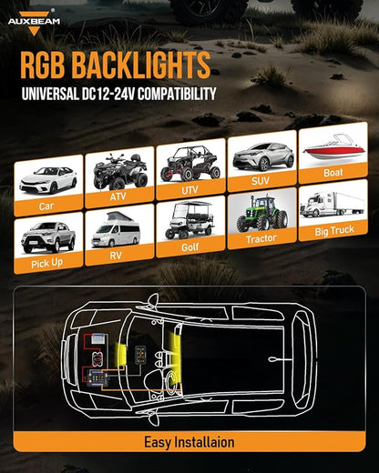 Auxbeam RGB Bluetooth 8 Gang Switch Panel AR-820 Toggle Momentary Pulsed Switch Pod for Truck UTV Offroad Boat Auxiliary LED Light Controller with Circuit Relay System Box Waterproof, 2-Year Warranty