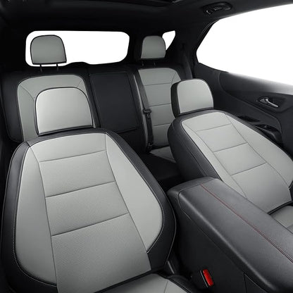 RISINGSTAR Terrain Seat Covers, fit for 2018-2024 GMC Terrain SUV with Rear Split Seats, Water Proof Faux Leather(Full Set, Black&Gray)