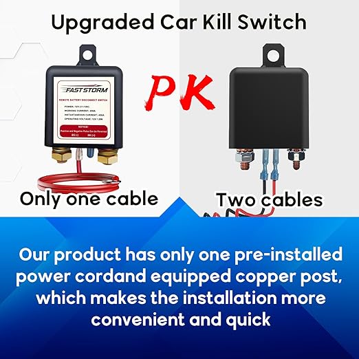 Car Remote Battery Disconnect Switch 12V, 250A Top Post Negative Battery Shut Off Switch Automotive Anti Theft Kill Switch Kit Upgrade Prevent Battery Drain for Truck, RV Auto, Boat