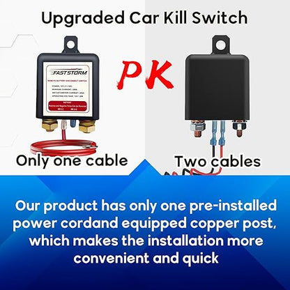 Car Remote Battery Disconnect Switch 12V, 250A Top Post Negative Battery Shut Off Switch Automotive Anti Theft Kill Switch Kit Upgrade Prevent Battery Drain for Truck, RV Auto, Boat