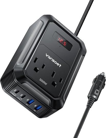 200W Car Power Inverter DC 12V to 110V AC Inverter with PD 65W/30W USB C & 2 QC 18W USB Ports & 2 AC Outlets,Car Pluɡ Adapter Outlet for Laptop/Phone/Road Trip