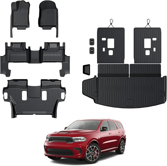 Floor Mats for 2016-2024 2025 Dodge Durango 6-seat, All Weather TPE Cargo Liner Cargo Mat and 3rd Row Backrest Mats for SRT Durango Accessories