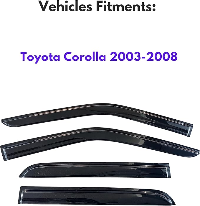 KPY Window Visor Compatible with Toyota Corolla 2003-2008, 4PC Rain Guard Side Window Vent Deflectors Tape-On Mugen Style, 2003 2004 2005 2006 2007 2008