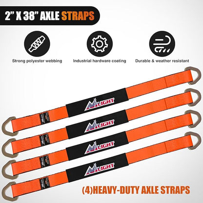 Nilight 4PCS 2"x 38" Axle Tie Down Straps with Protective Sleeve D-Ring for Securing Car Transport Lab Tested 11,127lbs Break Strength Used for Car Engine Hoist, Truck, Trailer, UTV