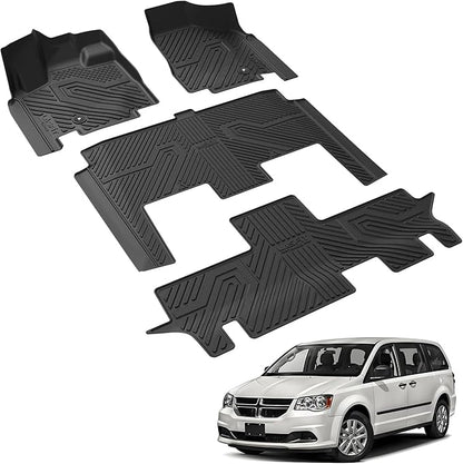 LASFIT Floor Mats Fit for Chrysler Town & Country 2008-2016/Dodge Grand Caravan 2008-2020, All Weather TPE Fit Floor Liner for Chrysler Town & Country & Dodge Grand Caravan 3 Row Car Mats, Black