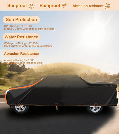 Truck Cover Heavy Duty 100% Waterproof Pickup Truck Cover All Weather Protection Rain UV Full Car Cover Fit for Ford F150 Chevy Silverado Dodge Ram 1500 Fit Length Up to 230"
