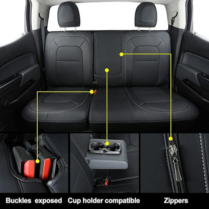 LUCKYMAN CLUB Chevy Colorado Seat Covers, fit for 2023 2024 2025 Colorado Crew Cab Z71 LT ZR2 Work Truck with Faux Leather (Black)