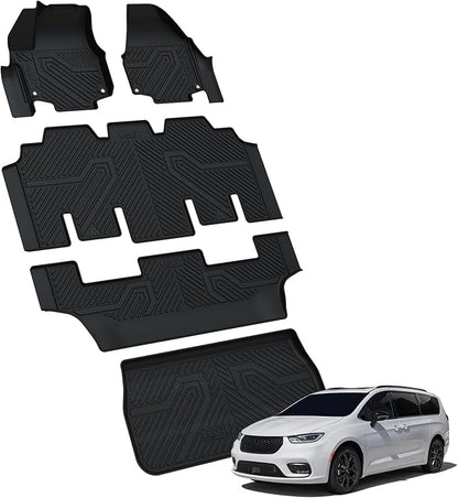 LASFIT Floor Mats&Cargo Mat Fit for Chrysler Pacificar 2017-2025 7-Seater(Not Hybrid)/Chrysler Voyager 2020-2025, All Weather TPE Fit Floor Liner for Pacifica & Voyager 3 Row Car Mats&Cargo Liner