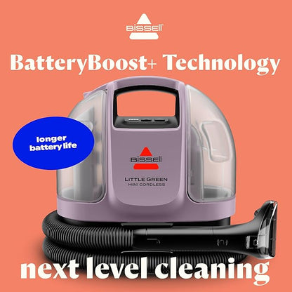 BISSELL Little Green Mini Cordless Portable Carpet and Upholstery Deep Cleaner, Car/Auto Detailer, with HydroRinse Self-Cleaning Tool and 4" Tough Stain Tool, Limited Edition Color Dusk Pink, 4015F