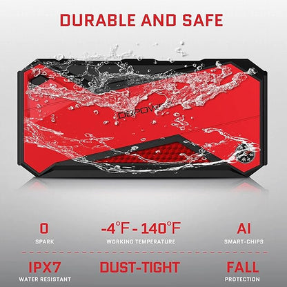 DBPOWER Peak 1600A 18000mAh Portable Car Jump Starter(up to 7.2 Gas, 5.5L Diesel Engines) Battery Booster with Smart Charging Port, LCD Display, Intelligent Jumper Clamps, Compass and LED Light