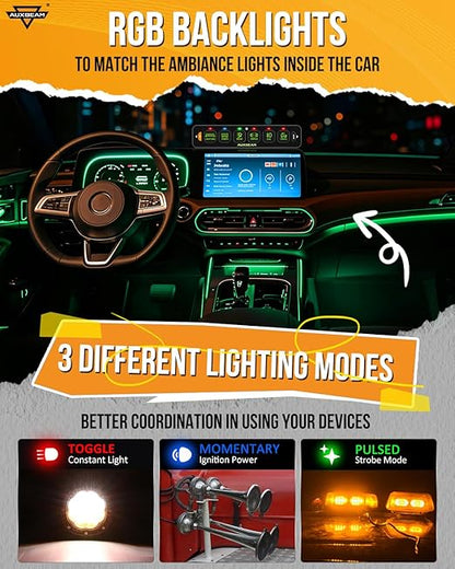 Auxbeam 6 Gang Slim Switch Panel RGB AS-R60 Toggle Momentary Pulsed Dimmable Backlight Multifunction Switch Panel with Memory Function for 12-24V Truck Offroad Car Marine Waterproof