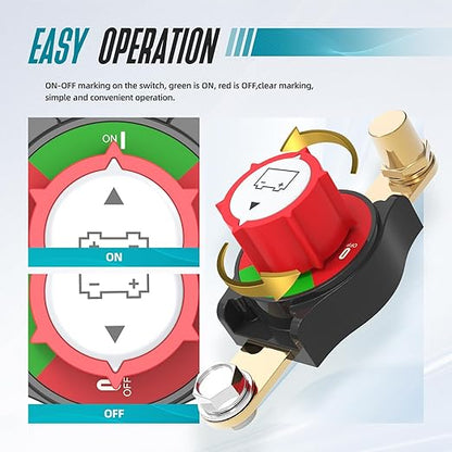 Battery Disconnect Switch, Hilictokt Top Post to Side Post Battery Switch 275A 12-48V Heavy-Duty Battery Disconnect Switch Battery Cut Off Switch for Car Vehicle RV and Boat (On/Off)