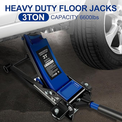 Floor Jack 3Ton/6600lbs.Dual Piston Fast Lifting Pump.Ultra Low Profile Floor Jack,Lifting Range 2.95"-19.69".Heavy Duty Hydraulic Racing Car Jack for MVPs,SUVs and Trucks.Trolley Jack