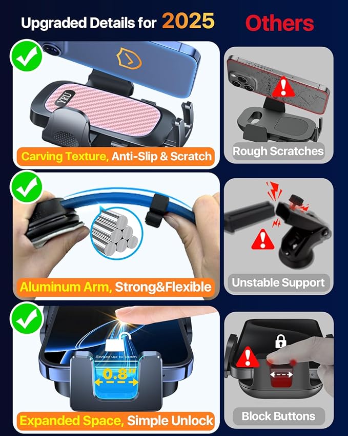 YRU [2025 Ultimate Car Phone Holder [Bendable & Adjustable Aluminum Arm] Cell Phone Automobile Cradles Dashboard Windshield Pickup Truck Phone Mount for iPhone 16 15 14 13 Pro Max Samsung, Pink