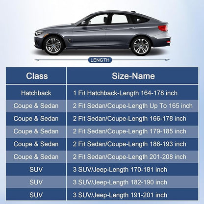Car Cover Waterproof All Weather for Automobiles, Full Exterior Covers for Sedan & Coupe (166-178 inch) Universal Fit for BMW Z4, Prosche 718 Boxster, etc. Rain Winter Sun Snow Protection.